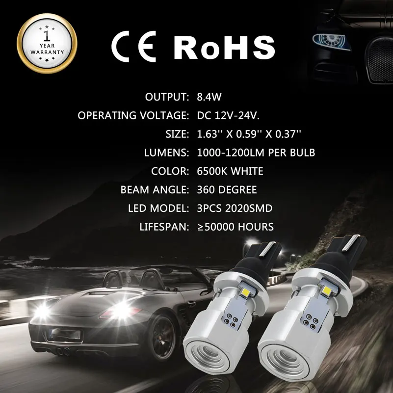 OXILAM 1200lm T15 W16W LED Canbus 921 912 лампа задсветильник хода с клиновидным цоколем высокая