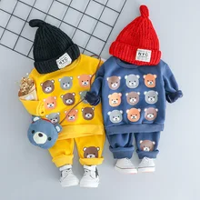 Autumn winter Baby boys Clothes Set Cartoon thicken Long Sleeved Hoodie Tops+ Pants 2PCS Outfits Kids Clothing Children Suits