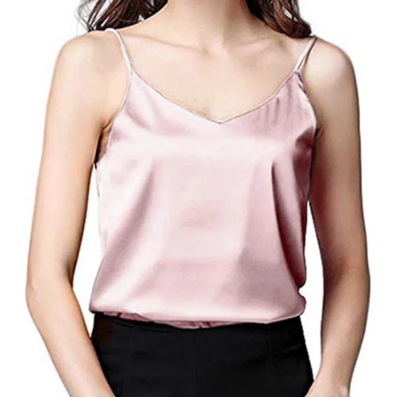 Летние женские топы, сексуальная шелковая Женская майка с v-образным вырезом, укороченная женская футболка, мягкий атласный топ на бретелях W3