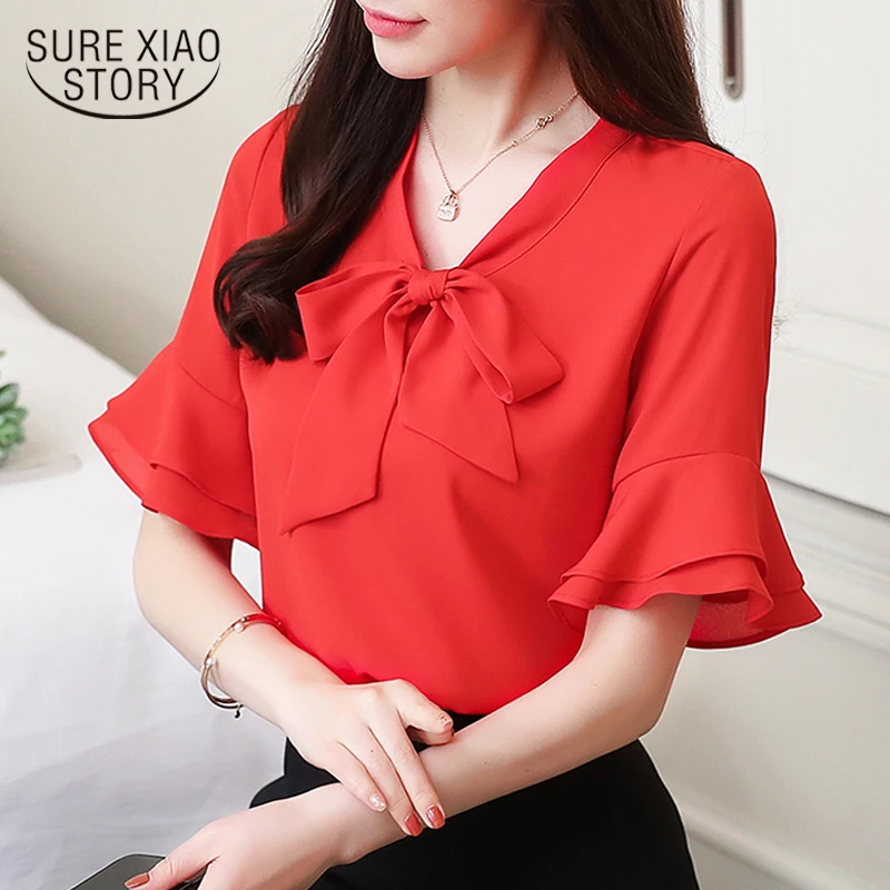 summer chiffon women tops 2018 fashion flare sleeve plus