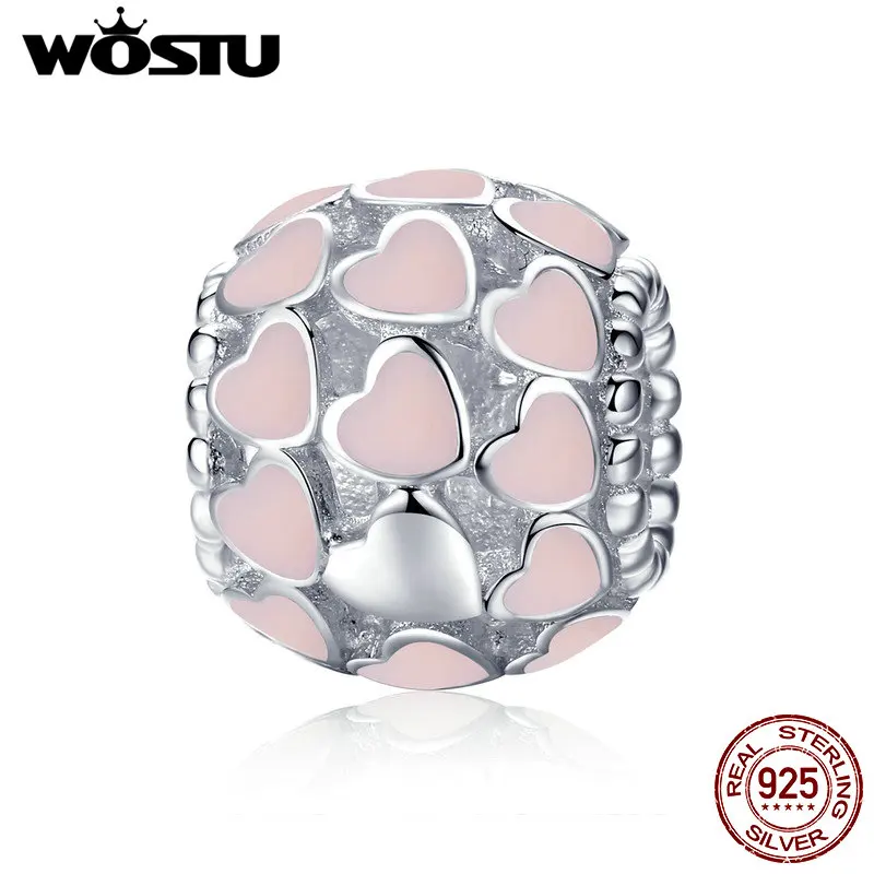 

WOSTU 100% 925 Sterling Silver True Love Heat Charm fit Original DIY Beads Bracelet Luxury Jewelry Making Lover Gift DXC805