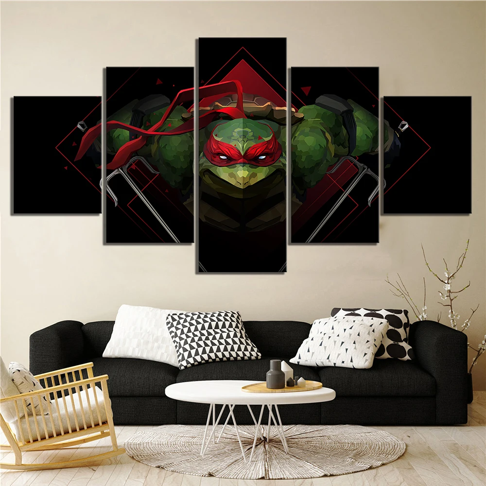 

Home Decor Canvas Print Posters 5 Panel Raph Teenage Mutant Ninja Turtle Figure Painting Modern Wall Art Modular Picture Frame