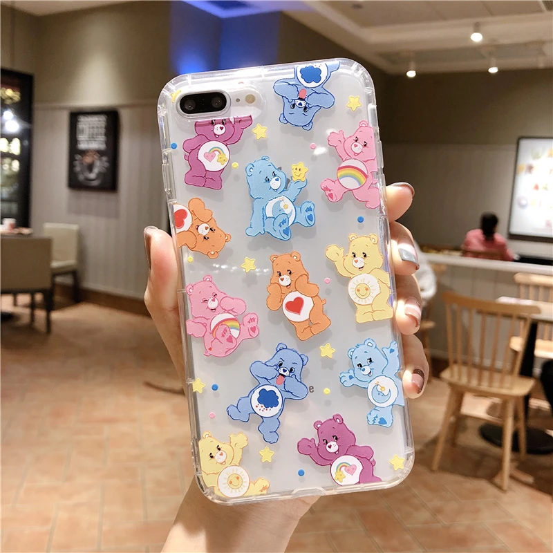 Cartoon Cute Rainbow bear Phone Case For iPhone 11 Pro X XS Max Xr 8 7 6 s Plus INS Anime cares bears Clear Soft Cover Coque - Цвет: 1