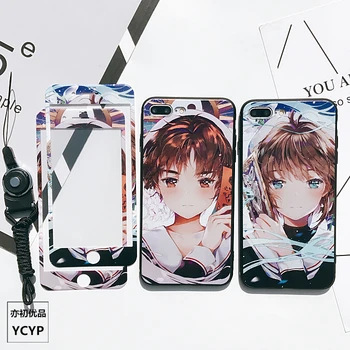

For iPhone XS max / XR Retro Sakura case & front tempered glass screen film For iPhone X XS 8 7 Plus 6 6splus cartoon girl