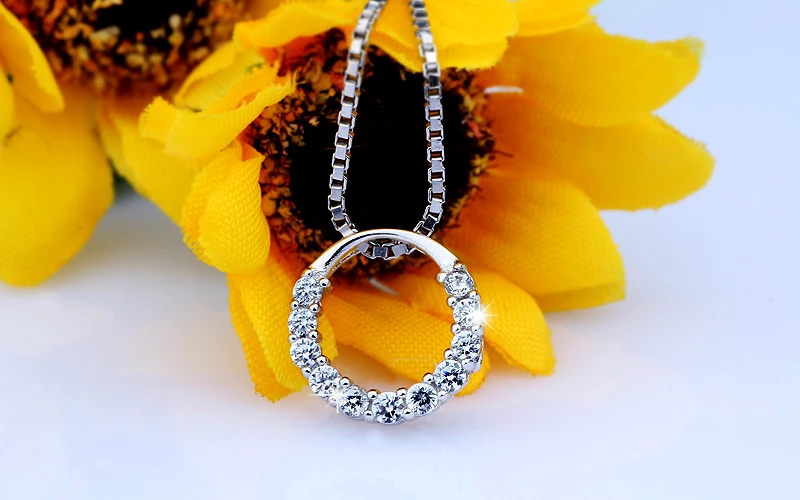 Sinya 925 sterling Silver pendant necklace Fashion Ring round design with 18inch sterling silver box chain for women girls lover (4)