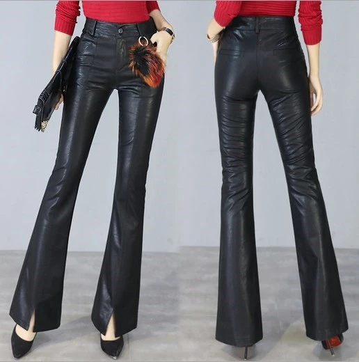 high waisted leather flare pants