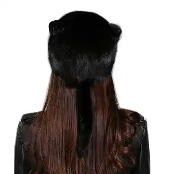 

Real Full Mink Fur Visors Cap Women Autumn Winter Cute Playful Cat Ears Genuine Mink Tail Fur Hat Female