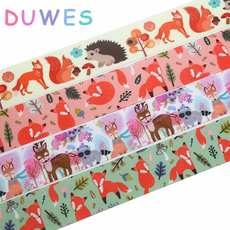

DUWES 1.5'' 50yards fox deer animals printed grosgrain Ribbon Accessory hairbow headwear decoration DIY material 38mm D1053