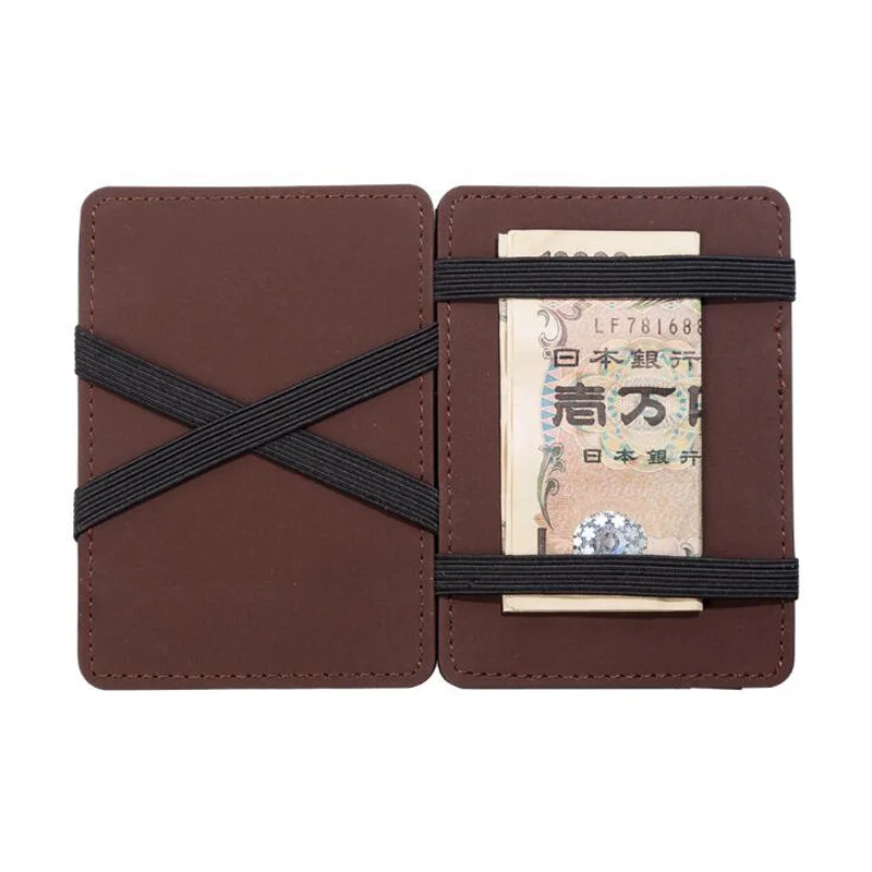 Hot Sale Men's leather Magic Wallets Portable Money Clips With Credit Card Slot Cash Holder Purse For Man Brown Coffee 3