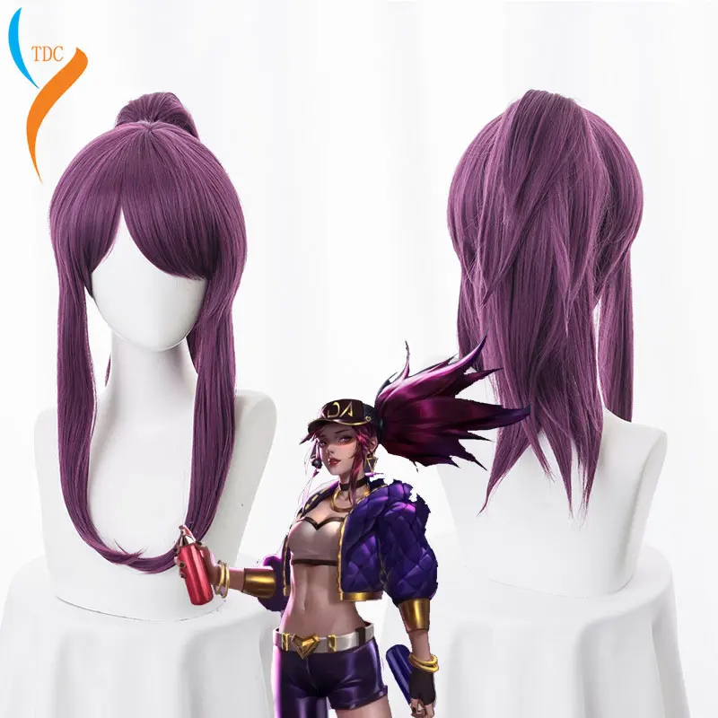 Парик для косплея LOL KDA Akali The Rogue Assassin термостойкий с зажимом конского хвоста |