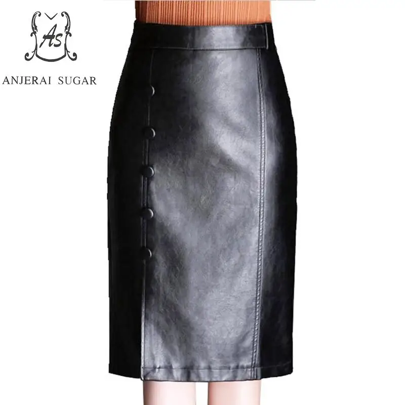 Cadera Cuero Faux Formal Paquetes Single Negro breasted Femenina De Ol Oficina Alta Pu Mujeres Otoño Falda Invierno Cintura xnPvZ