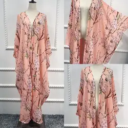 Мода мусульманских Абаи Платье макси с принтом рукав «летучая мышь» Свободный кардиган длинный халат платья Рамадан вечерние поклонение