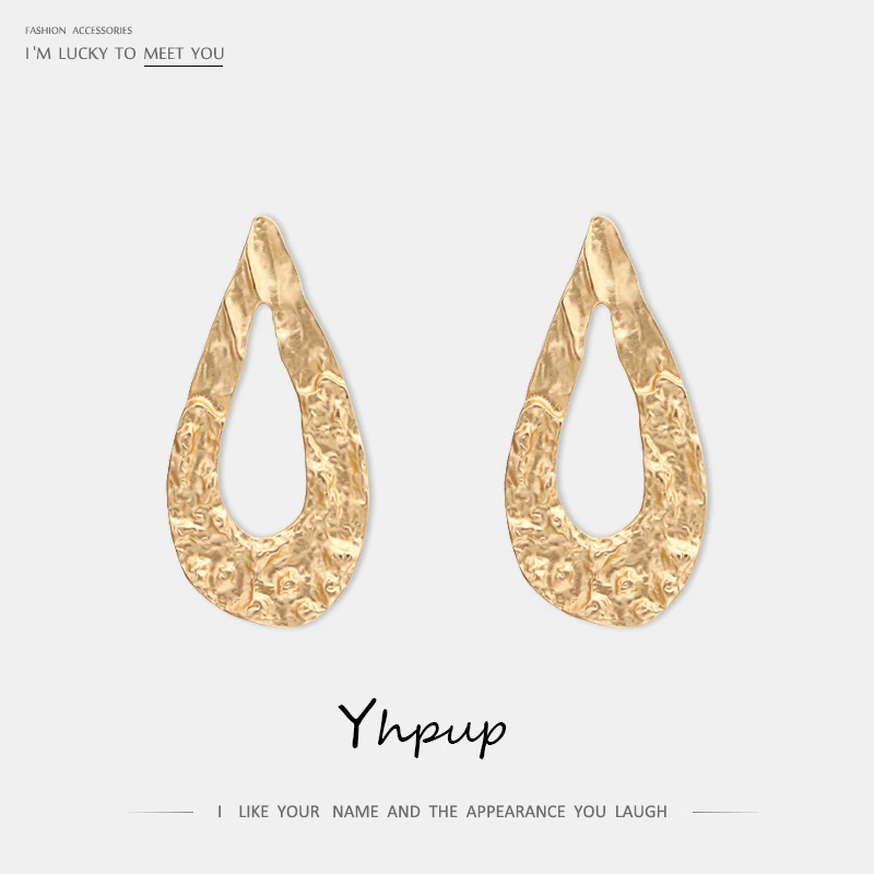 Yhpup, оригинальные минималистичные серьги-гвоздики в форме капли воды, геометрические серьги, винтажные золотые массивные серьги для женщин, офисное ювелирное изделие, подарок