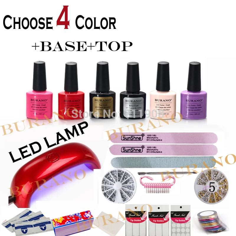 Led Lamp choose 4 Color UV Gel Nail kit polish Sets Kits nail gel nails