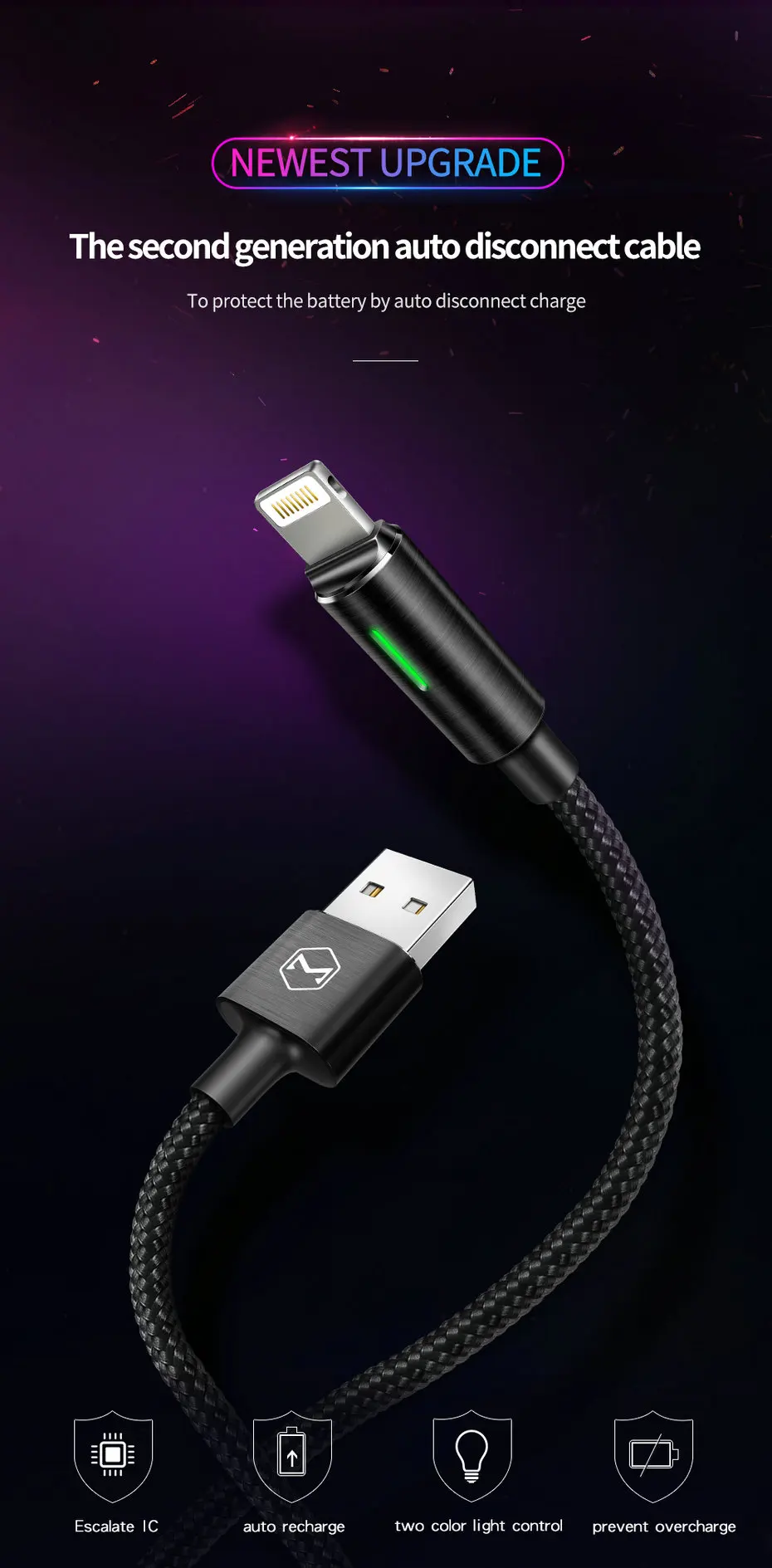 Mcdodo Lightning-USB кабель для iPhone X Xs Max 8 Plus Авто разъединитель провод для быстрой зарядки для iPhone 7 6s iPad кабель синхронизации данных