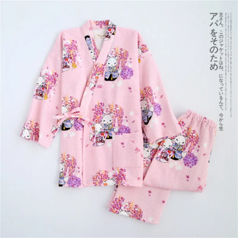 Japanese Yukata Women Pajamas Kimono Pant Sets Robes Winter Cotton