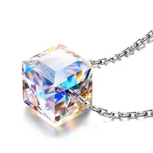 Colorful Aurora Square Crystal Pendant Necklace For Women Fashion Jewelry chic faux crystal square pendant necklace for women