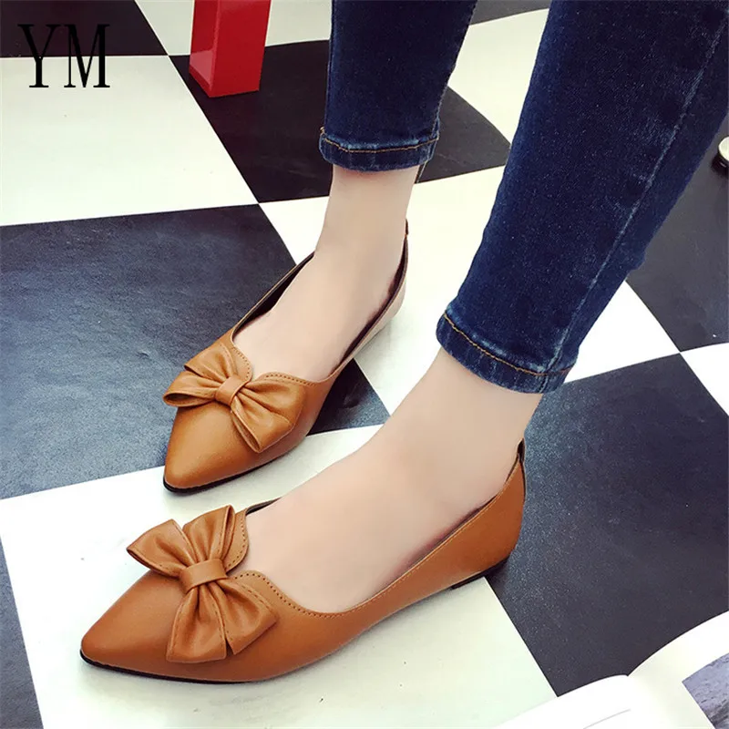 

2019 Womens Sandals shoe Woman Leather Flat Shoes Fashion Hand-sewn Bowknot Leather Loafers Female hole hole shoes Women Flats