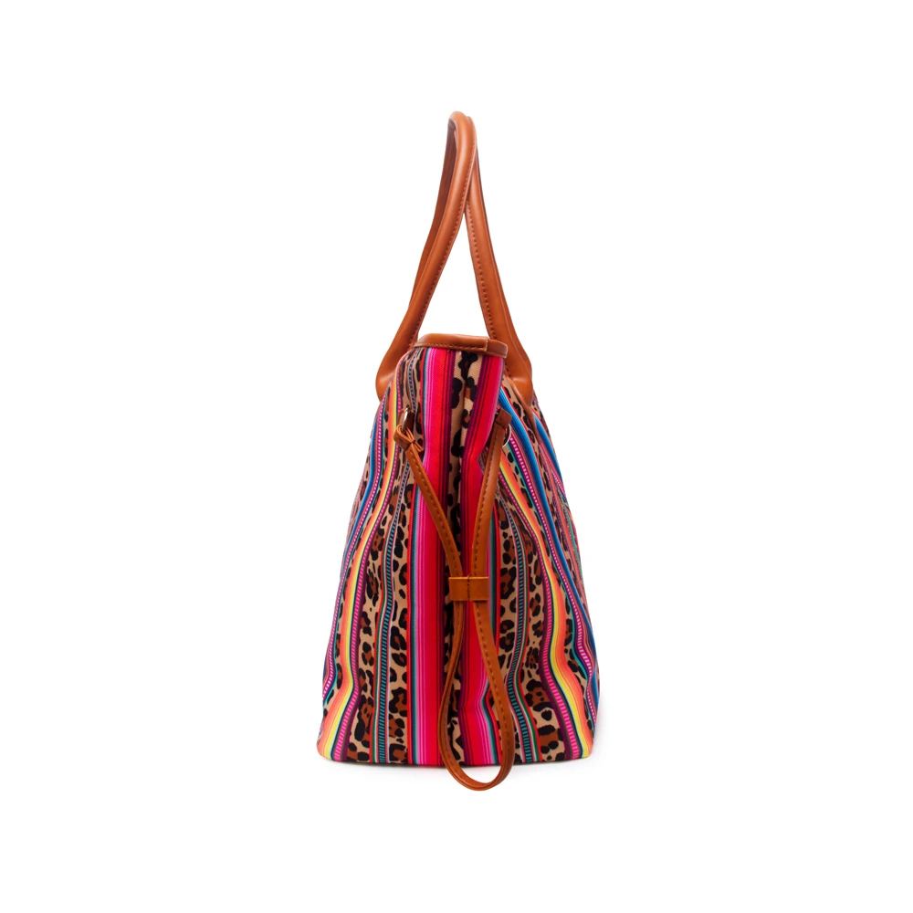 10 шт. Serape Cheetah Tote с отделкой шнуром, холщовая леопардовая полосатая дизайнерская женская сумка с полиуретановой ручкой DOM1091068