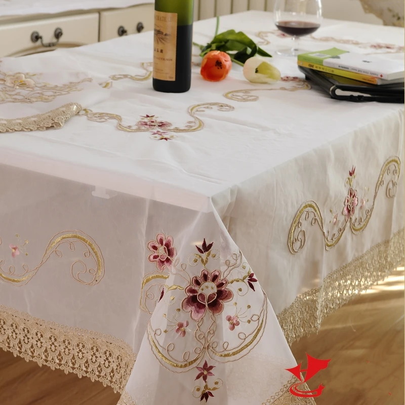 

christmas table clothes Kingart Hand White Lace Tablecloth Rectangle Embroidery tablecloth Set Flower Table Cover For Wedding