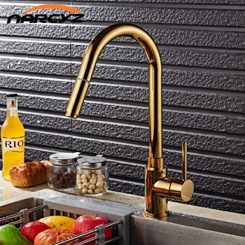 

Luxury Gold Single Handle Kitchen Faucet Pull Out Sprayer 360 Rotatable Single Hole Sink Mixer Tap XT-63