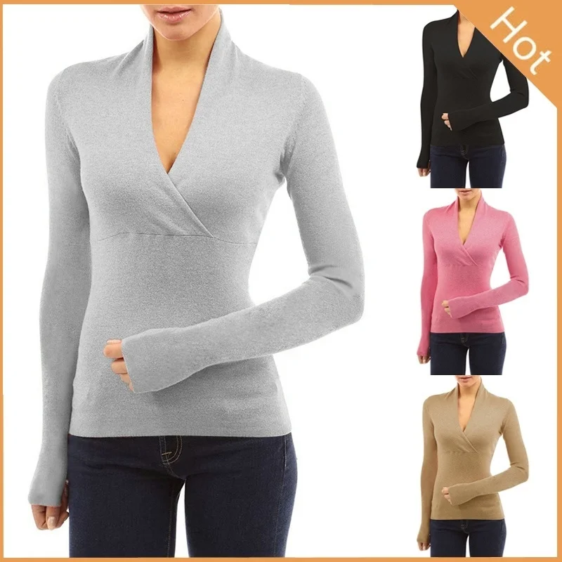 

ZOGAA Pure Color Deep V Collar Knitted Sweater Spring Autumn Cashmere Sweaters Women Fashion Sexy V-neck Sweater Loose Pullover