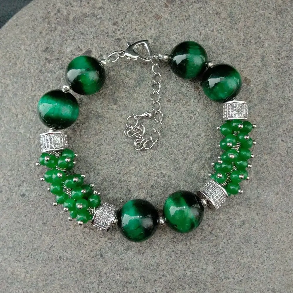 

8" Green Tigers Eye Green Stone Bracelet