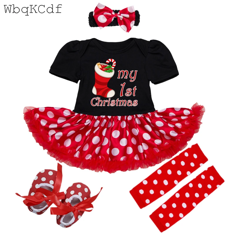 

My First Christmas Costume Christmas Tree Baby Girl Clothes Sets Short Sleeve Bodysuit Lace Tutu Dress Headband Infant Clothes