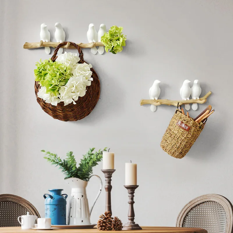 European 3D Home Resin Birds Craft Art Wall Hook Rack Statue Wall Hanging Bird Coat Key Hanger Livingroom Accessories Decoration