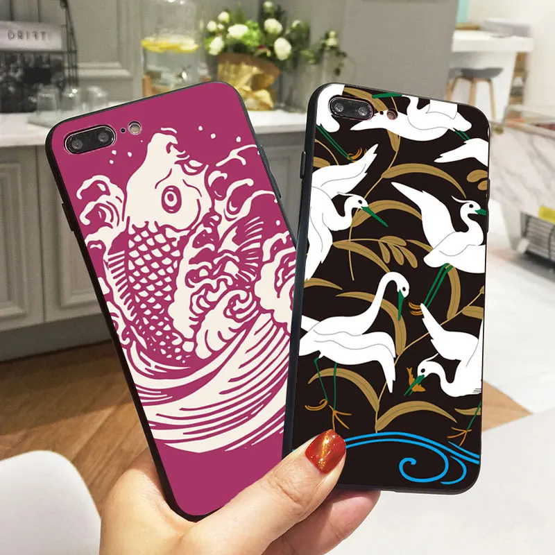 Чехол с рисунком японской рыбы и птицы мягкий силиконовый чехол для телефона iPhone