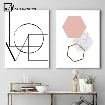 

LOVE Wall Art Canvas Poster and Print Hexagon Graphic Abstract Painting Minimalist Nordic Decoration Pictures Modern Home Decor
