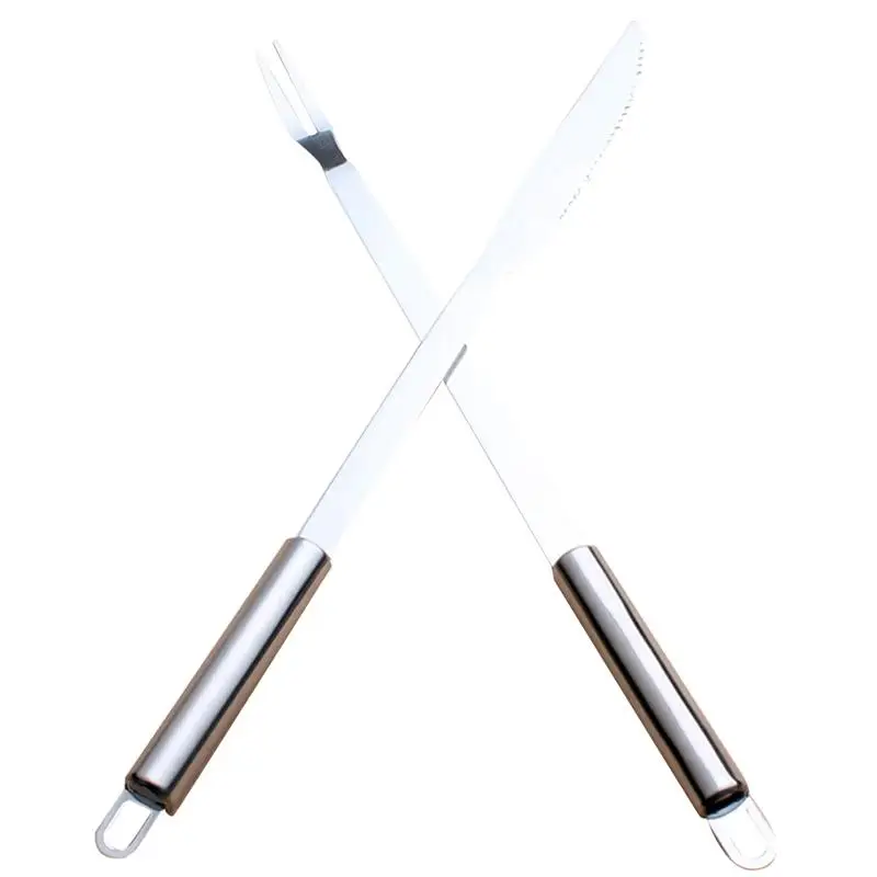 2pcs/set Stainless Steel Barbecue Knife and Fork Cutlery Utensils Meat