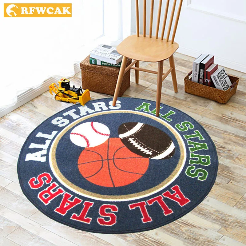 

RFWCAK Round Carpet Balls Printed Tapete Anti-slip Living Room Rug Computer Chair Mat Badroom Floor Mat Kids Room Decoration