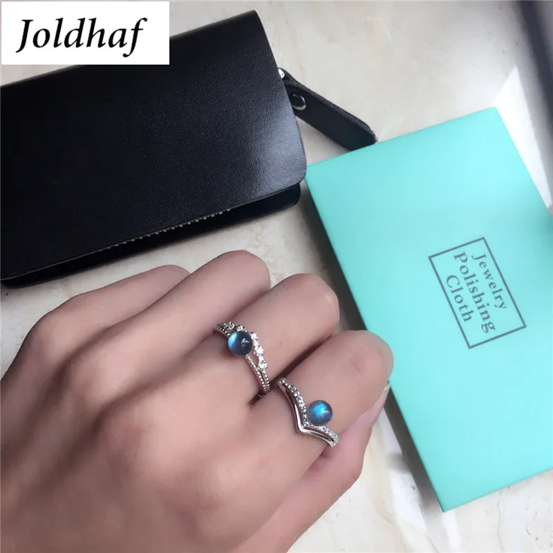 

Joldhaf 925 Sterling Silver Natural Moonstone Ring Creative Design Female Rings Blue Bright CY003