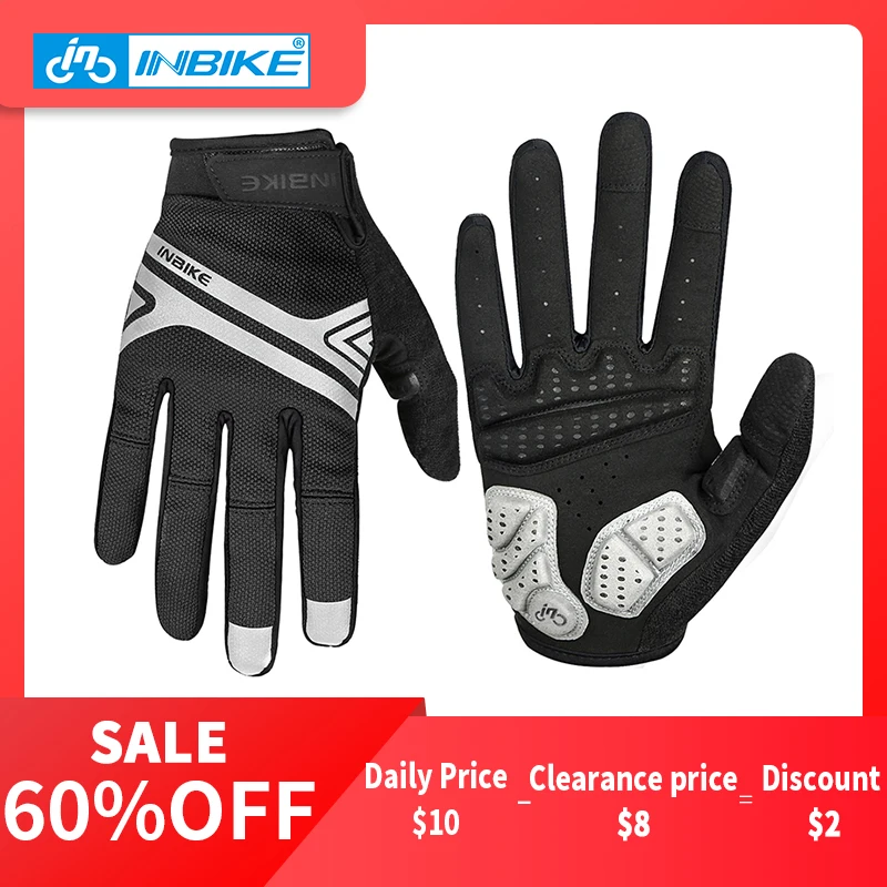 INBIKE ciclismo guantes pantalla táctil GEL bicicleta guantes de deporte a prueba de golpes a prueba MTB Carretera dedo completa bicicleta guante para hombres mujer ciclismo