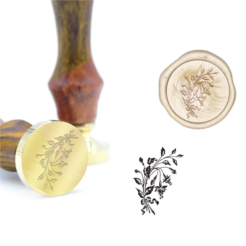 Bronze Seal With Wooden Handle Herb And Flower Fern Wax Seal Stamp Kit