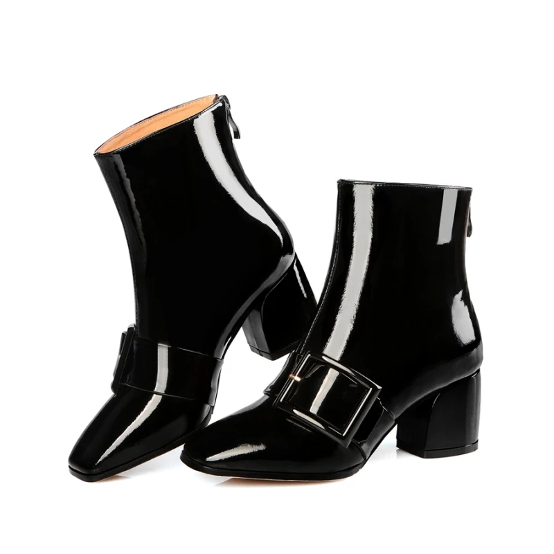 

Winter Warm Wool Snow Boots Cow Leather Women Shoes 2018 New Plus Size Square Heel Women Motorcycle Boots DR-B0007