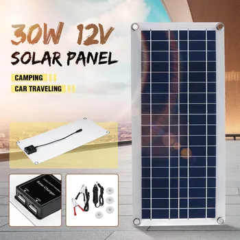 

Portable 30W Solar Panel 12V Polycrystalline Double USB Power Solar Cell Car Ship Outdoor Camping Phone Charger w/Solar Charger