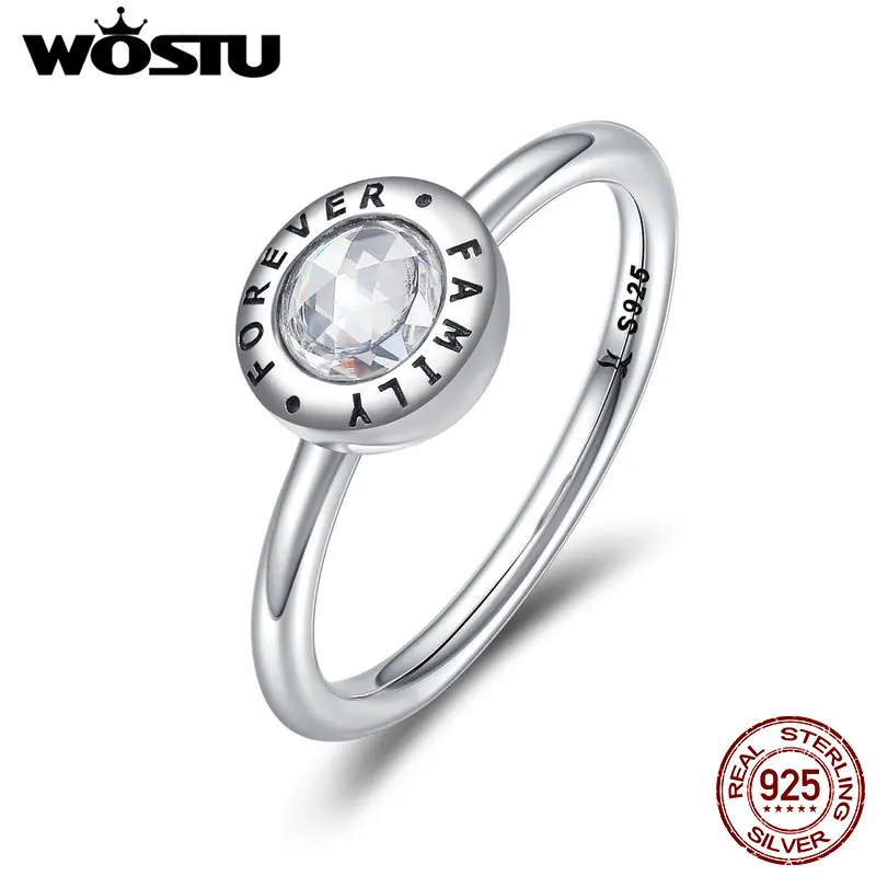

WOSTU New Collection 100% 925 Sterling Silver Forever Family Clear CZ Finger Rings for Women Luxury Silver Jewelry Anel CQR193