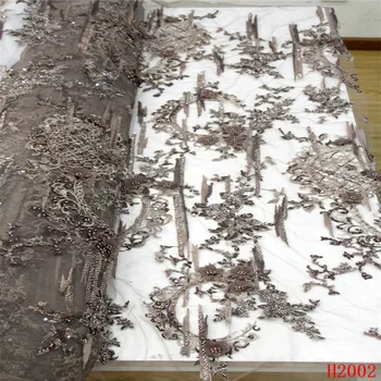 

2019 Heavy Beaded lace fabric Nigerian Embroider Lace Fabric African Bridal Net Lace High Quality Gery Tulle Lace HJ2002-1