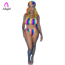 Rainbow Sexy Swimwear Women Stripe Bikini 2019 3 Piece bodysuit Halt Crop Top with Panty Bikini Swimwear Beachwear Bathing Suit halt an fremder