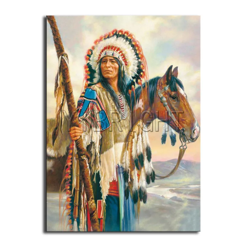 

DIY 3D Diamond mosaic horse Full Square Diamond embroidery Cross stitch Indians Full Round Diamond painting landscape