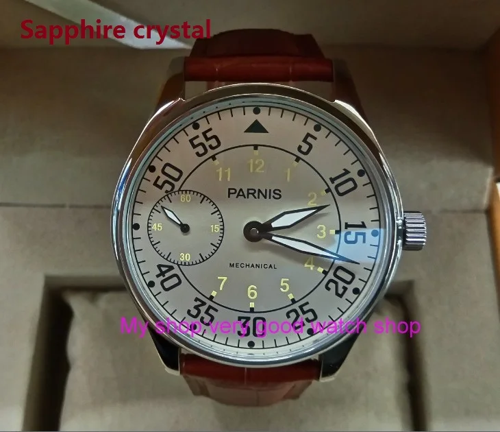 

Sapphire Crystal 44mm PARNIS Milk white dial Asian 17 jewels 6497/3600 Mechanical Hand Wind movement men's watches DFGD136A