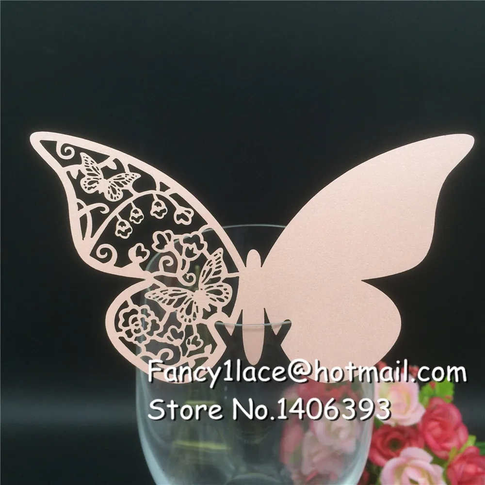 50 Butterfly Wedding Name Place Cards For Wine Glass Laser Cut