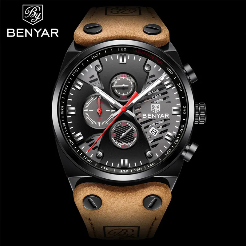 BENYAR New 30M Waterproof Outdoor Hollow Sports Chronograph Watch Skeleton Calendar Men's Quartz Wrist Watches Relogio Masculino BENYAR New 30M Waterproof Outdoor Hollow Sports Chronograph Watch Skeleton Calendar Men's Quartz Wrist Watches Relogio Masculino