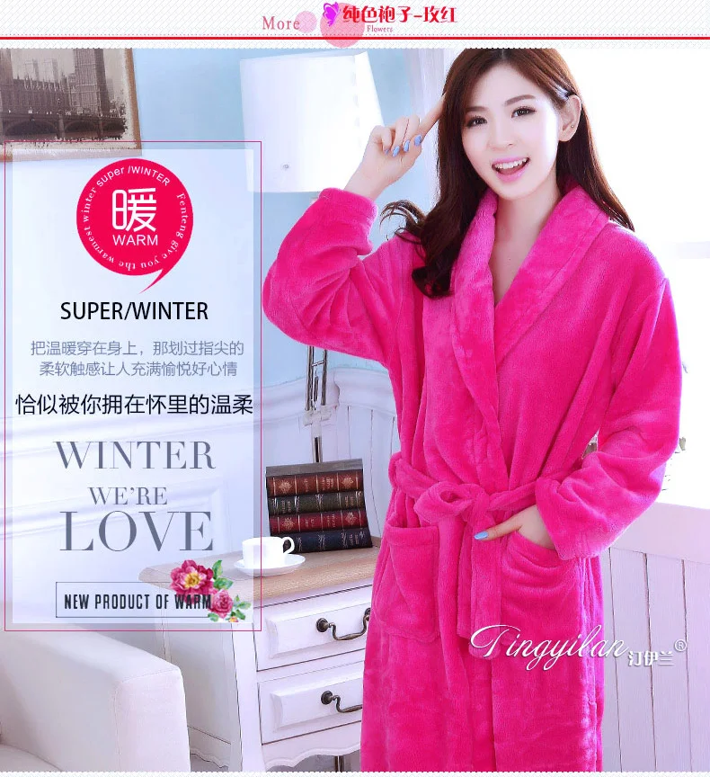 Lady Coral Fleece Bathrobes Women's Winter Flannel Pajamas Adult Men's Winter Warm Sleep Robe Coral Fleece Couples Homwear D2090