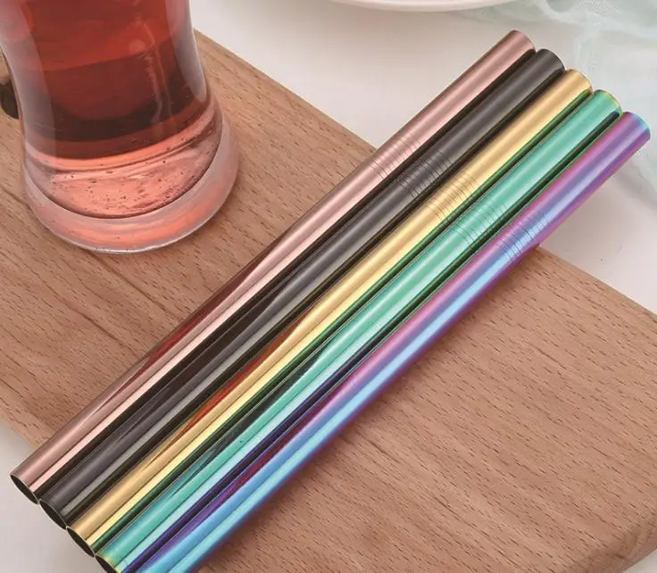 

Reusable 12MM Bubble Tea Straws, PVD Plated 12MM Straight Metal Straws, 12MM Colored Straws for Smoothie SN1225