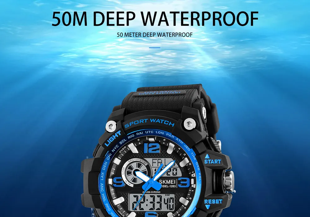 SKMEI 1283 Sport Watch Men Military 5Bar Waterproof Quartz Dual Display Wristwatch