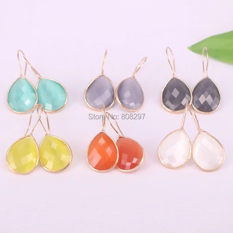 

Beautiful 8Pair Gold Color Metal Frame Cat Eye Stone Drop Dangle Earrings For Women
