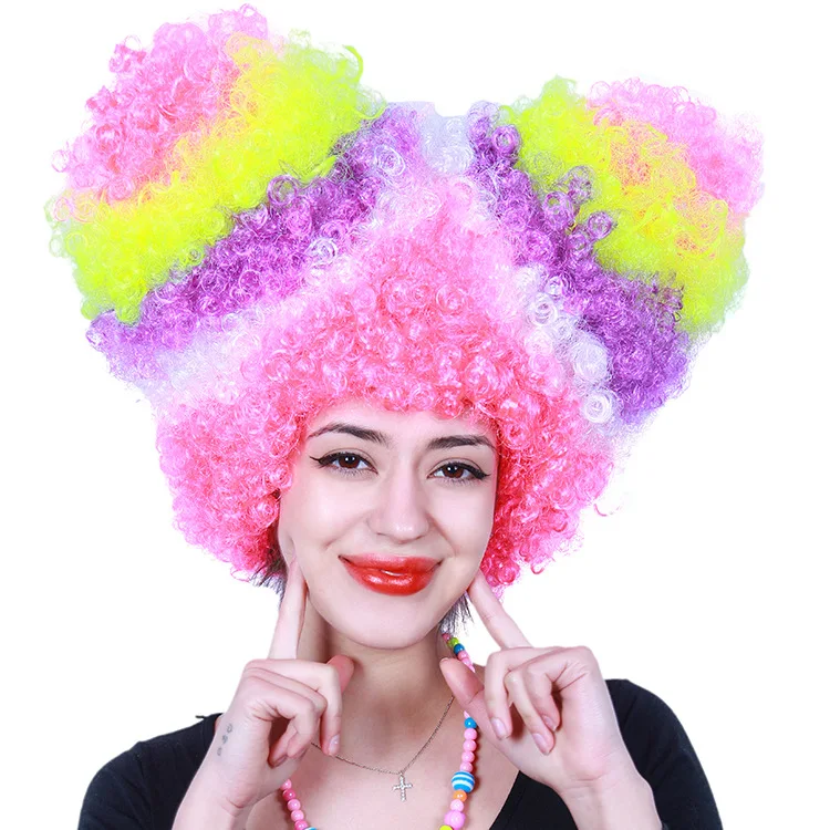 Большая волна красочные парики на Хэллоуин Высокая температура волокна парики розовый белый черный синтетические волосы карнавальные косплей парики для футбольных фанатов